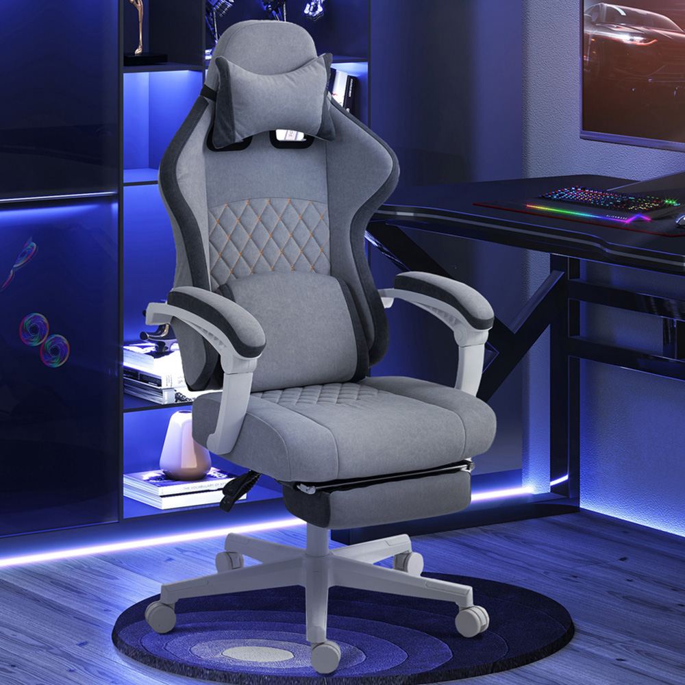 HOMCOM Grey Printed Velvet Adjustable Height Recliner Chair Image 1