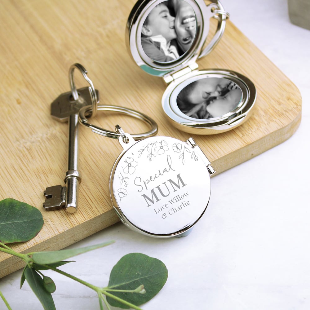 Personalised Memento Personalised Floral Round Photo Frame Keyring Image 2