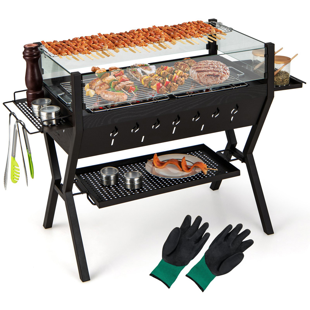 Costway Black BBQ Charcoal Grill with Wind Guard and Seasoning Racks Image 3