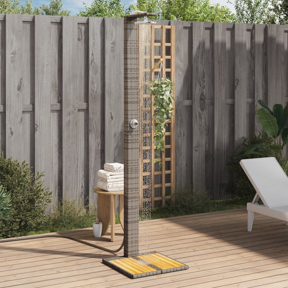 Wallplus Grey Poly Rattan and Acacia Wood Outdoor Shower with PVC Hose and Alloy Handle 224cm Image 2