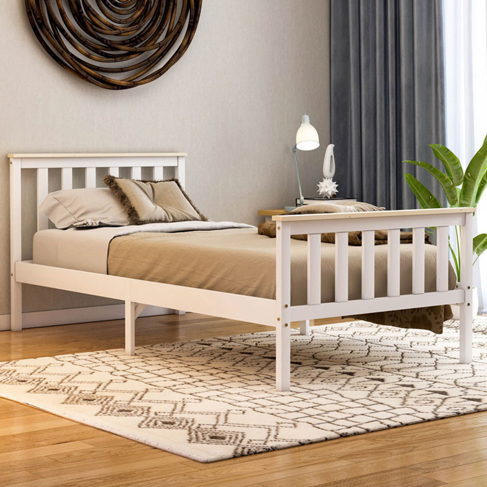 Vida Designs Milan Single White and Pine High Foot Wooden Bed Frame Image 1