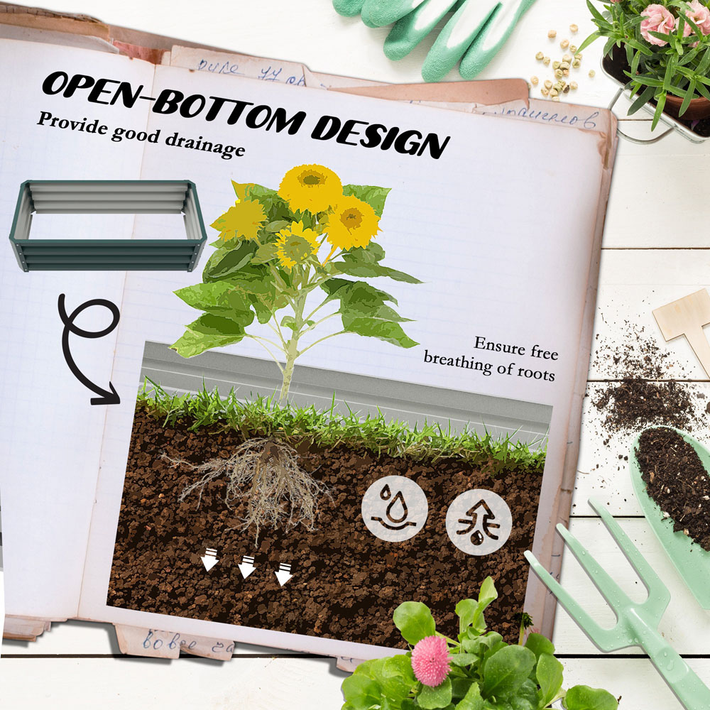 Outsunny Green Steel Raised Planter 2 Pack Image 5