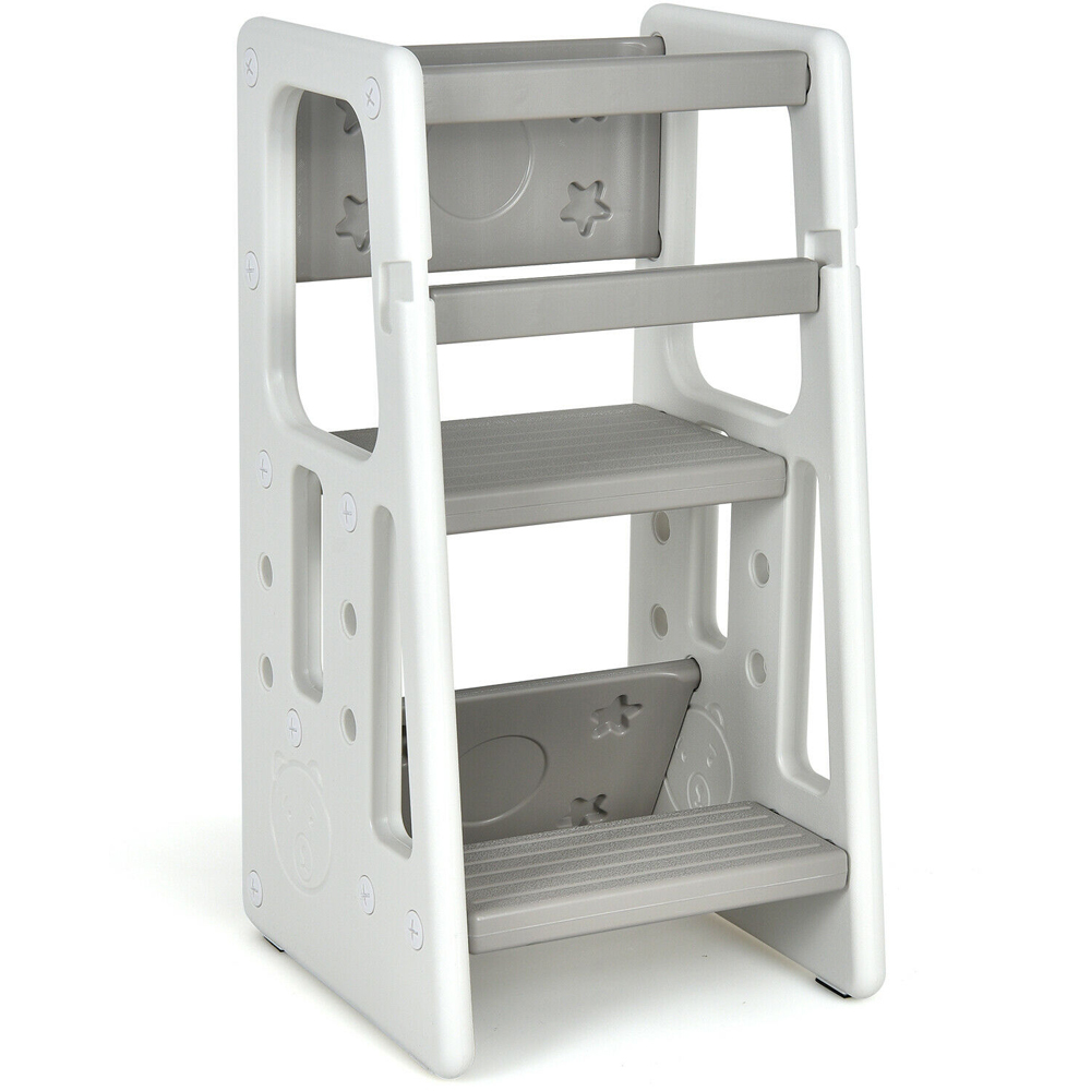 Costway Grey Kids Adjustable Non Slip Kitchen Step Stool Wilko
