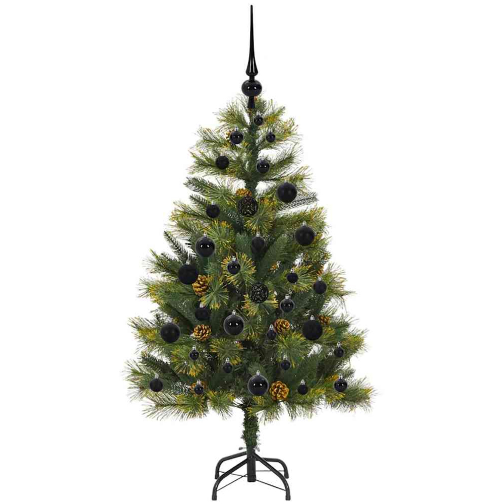 vidaXL Pre-Lit Black Baubles and Pinecones Green Artificial Christmas Tree 4ft Image 4