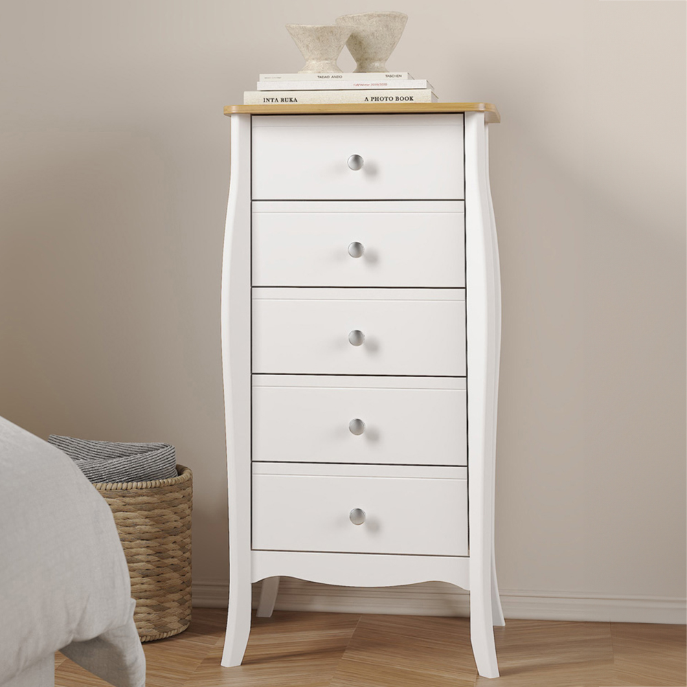 Florence Baroque 5 Drawer Pure White Iced Coffee Lacquer Narrow Chest of Drawers Image 1