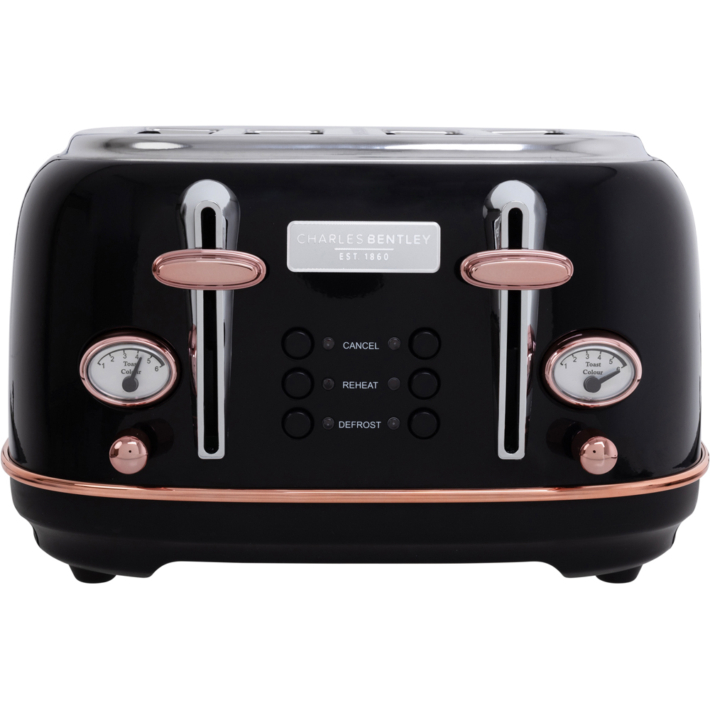 Charles Bentley Black and Rose Gold 4 Slice Toaster Image 3