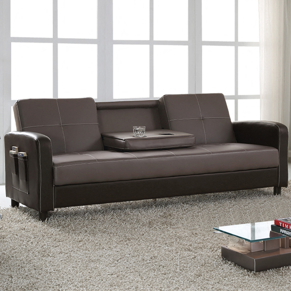 Home Detail Tampa 3 Seater Ash Grey and Brown Faux Leather Sofa Bed Image 1
