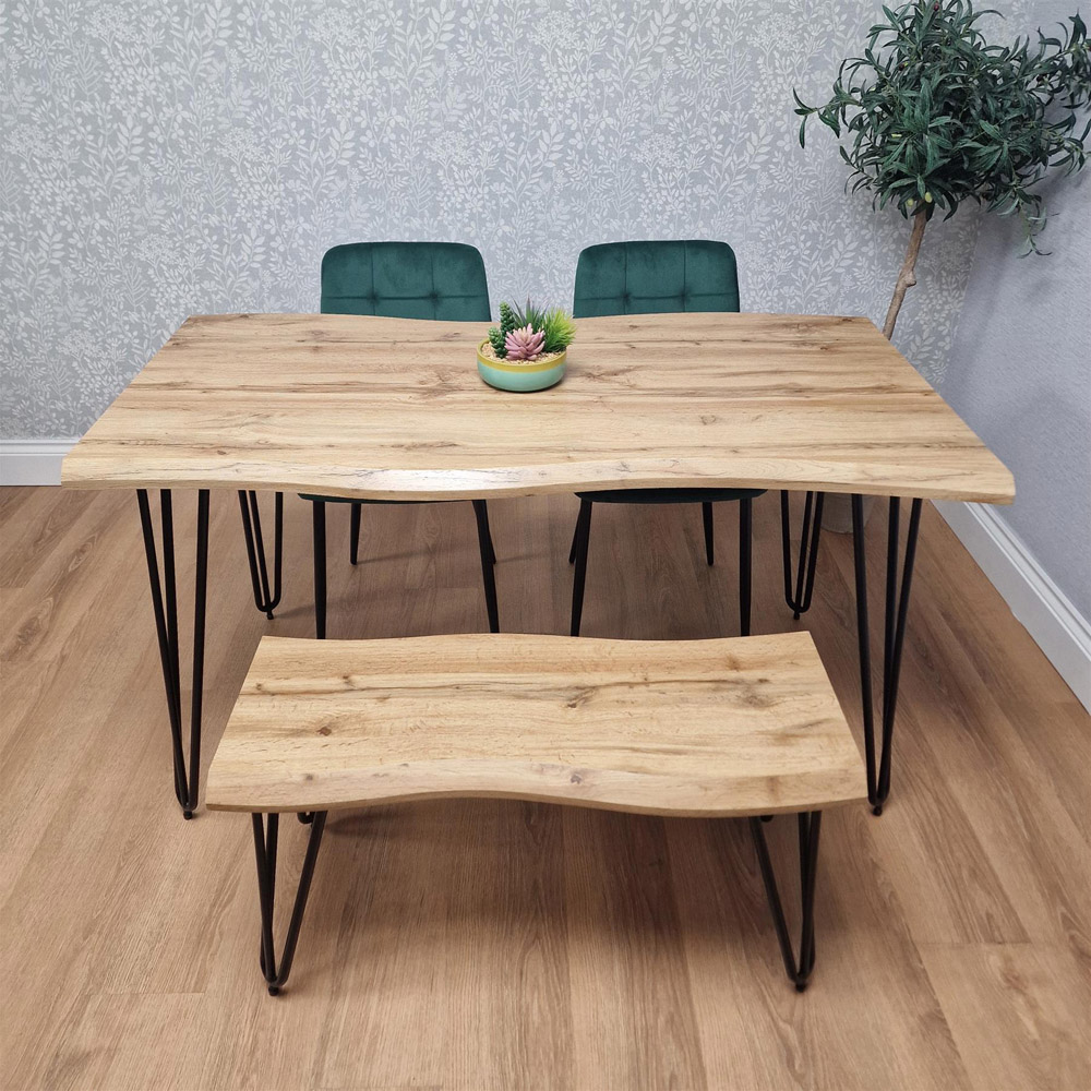 Kosy Koala 4 Seater Tufted Velvet Wooden Dining Set with Bench Green and Brown Image 3