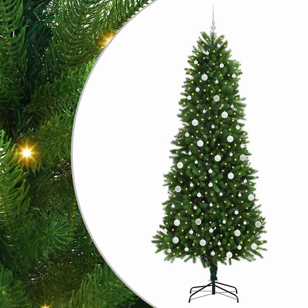 vidaXL Pre-Lit White Baubles Green Artificial Christmas Tree 8ft Image 2