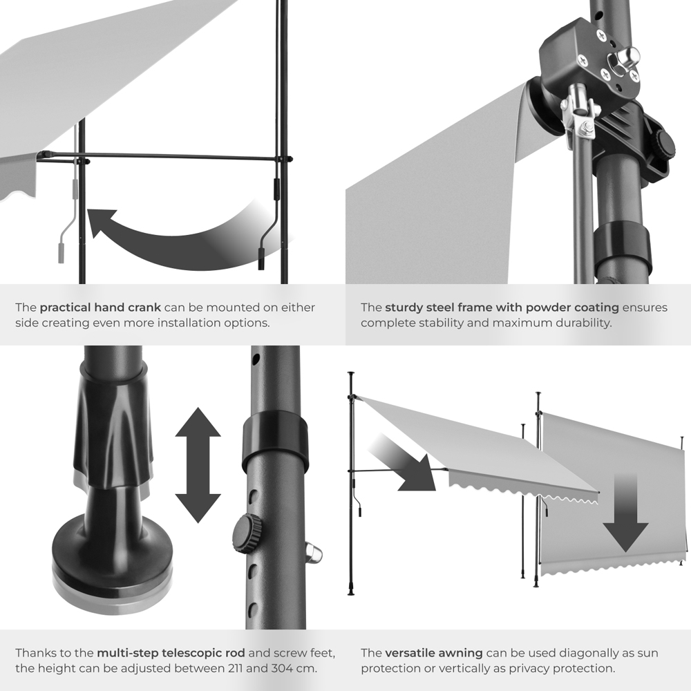 tectake Light Grey Retractable Awning 3.5 x 1.8m Image 5