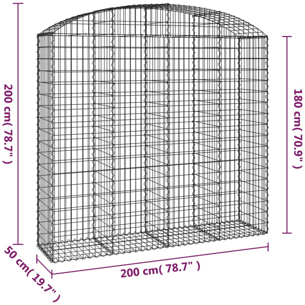 vidaXL Silver Galvanised Iron Arched Gabion Basket 200 x 50 x 180/200cm Image 4