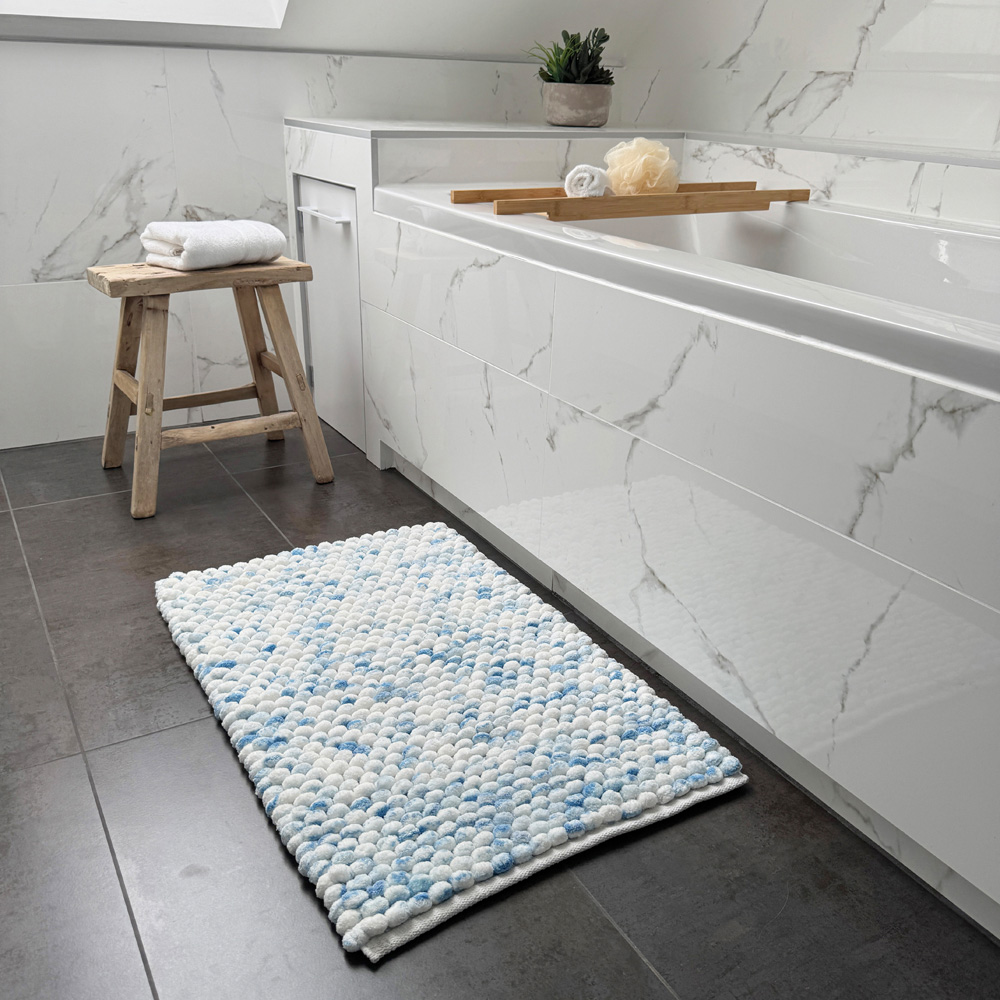 Allure Bath Fashions Luxury Marl Chunky Bobble Blue Bath Mat 50 x 80cm Image 2
