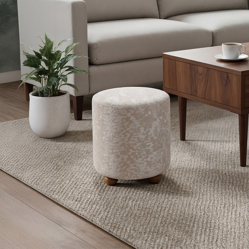 Living and Home Light Brown Chenille Leopard Print Round Footstool Image 7