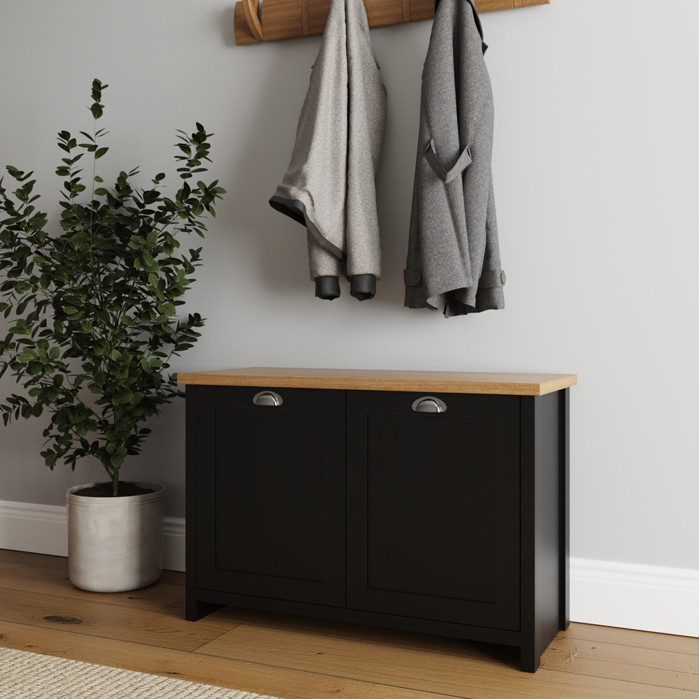 GFW Lancaster Black and Oak Shoe Storage Image 6