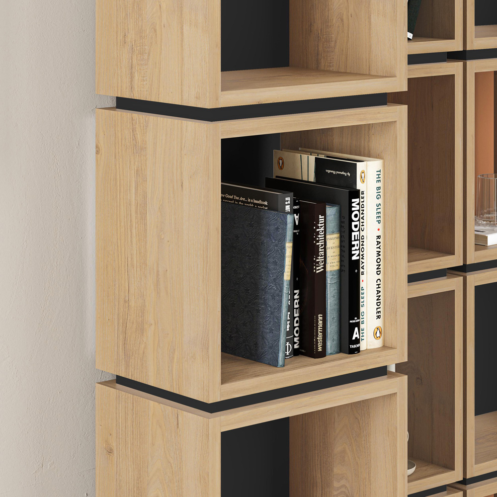 Decortie Multipurpose 5 Shelf Sapphire Oak Silky Black Bookcase Image 3