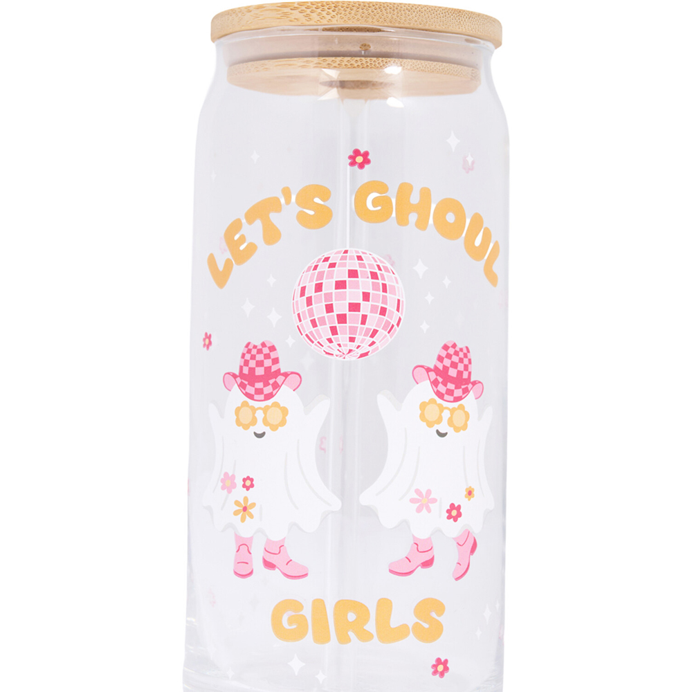 Howdy Ghosts Glass Drinking Jar with Straw Image 3