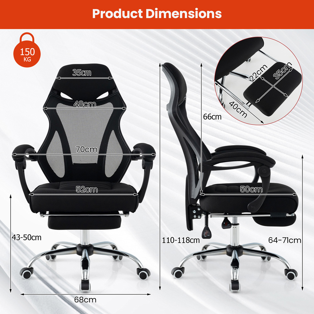 Costway Black Mesh Adjustable Office Chair with Footrest Image 9