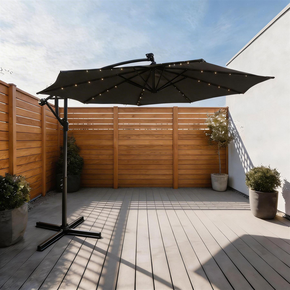 Home Source Palmera Grey Solar LED Cantilever Parasol 3m Image 6