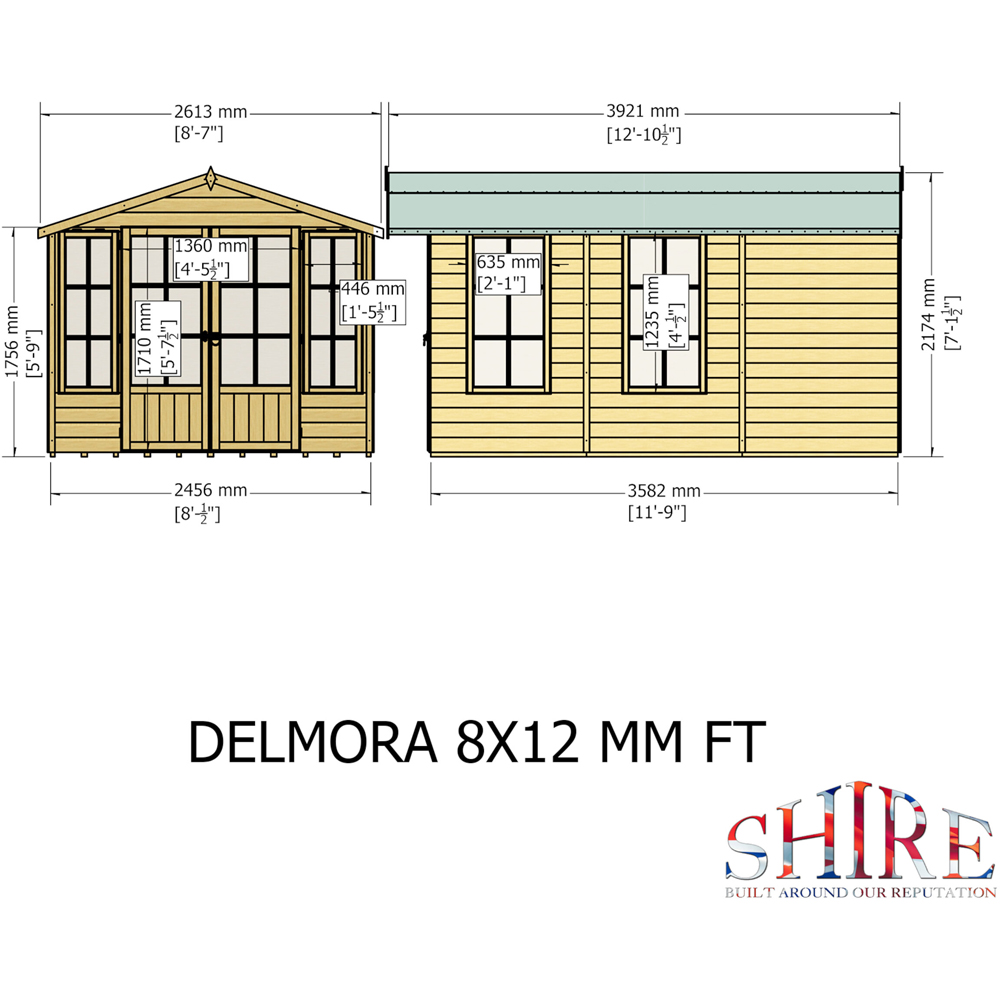 Shire Delmora 8 x 12ft Double Door Traditional Summerhouse Image 7