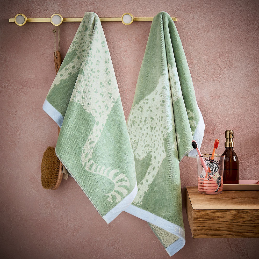 Yvonne Ellen Cotton Fresh Sage Leopard Hand Towel Image 2