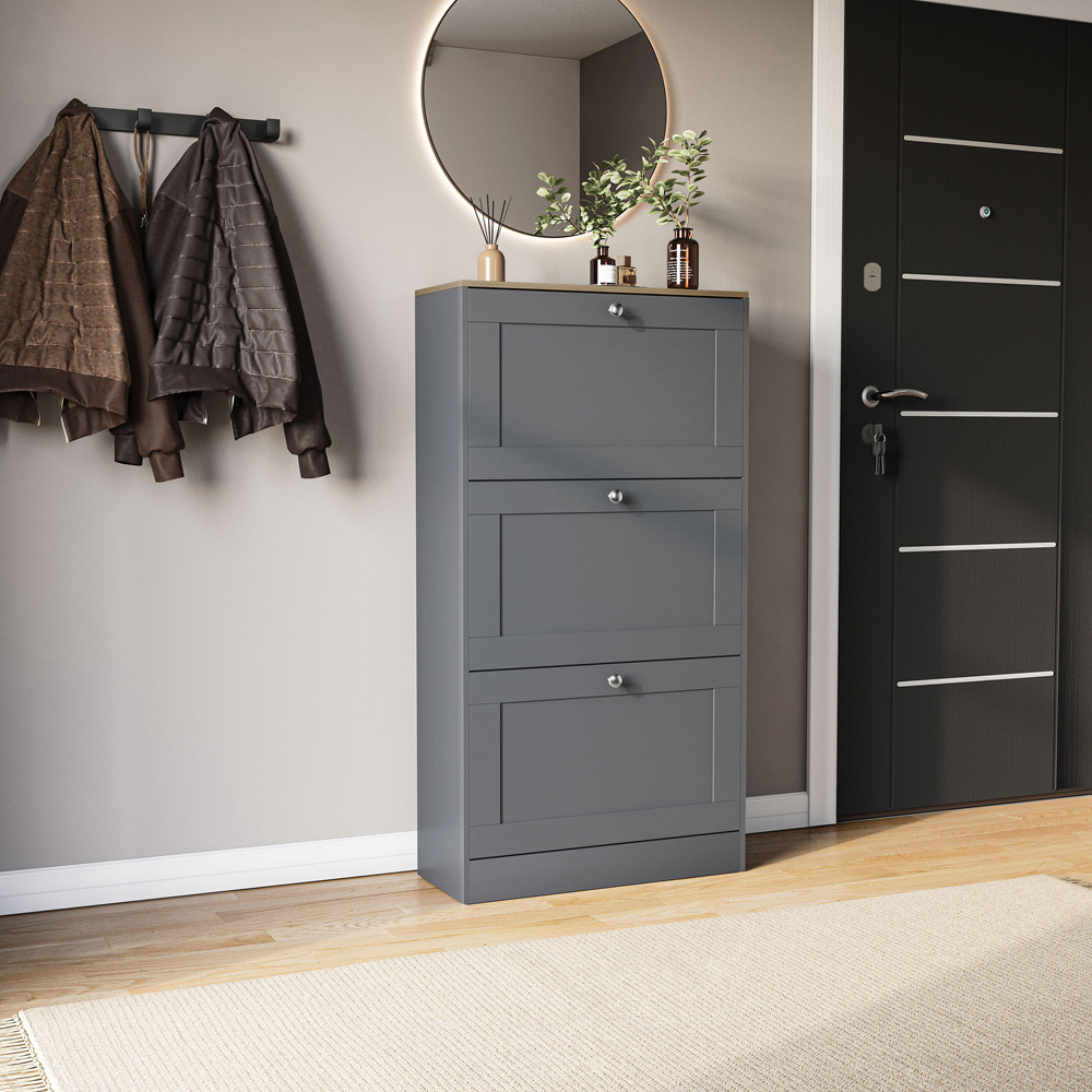 VIDA DESIGNS 3 Drawer Grey and Oak Effect Shoe Cabinet Image 5
