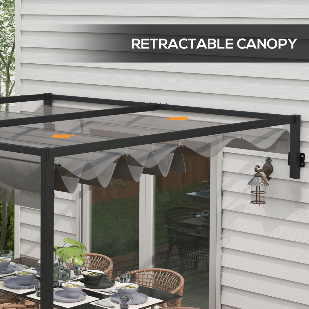 Outsunny 3 x 4m Grey Steel Frame Retractable Lean to Pergola Image 5