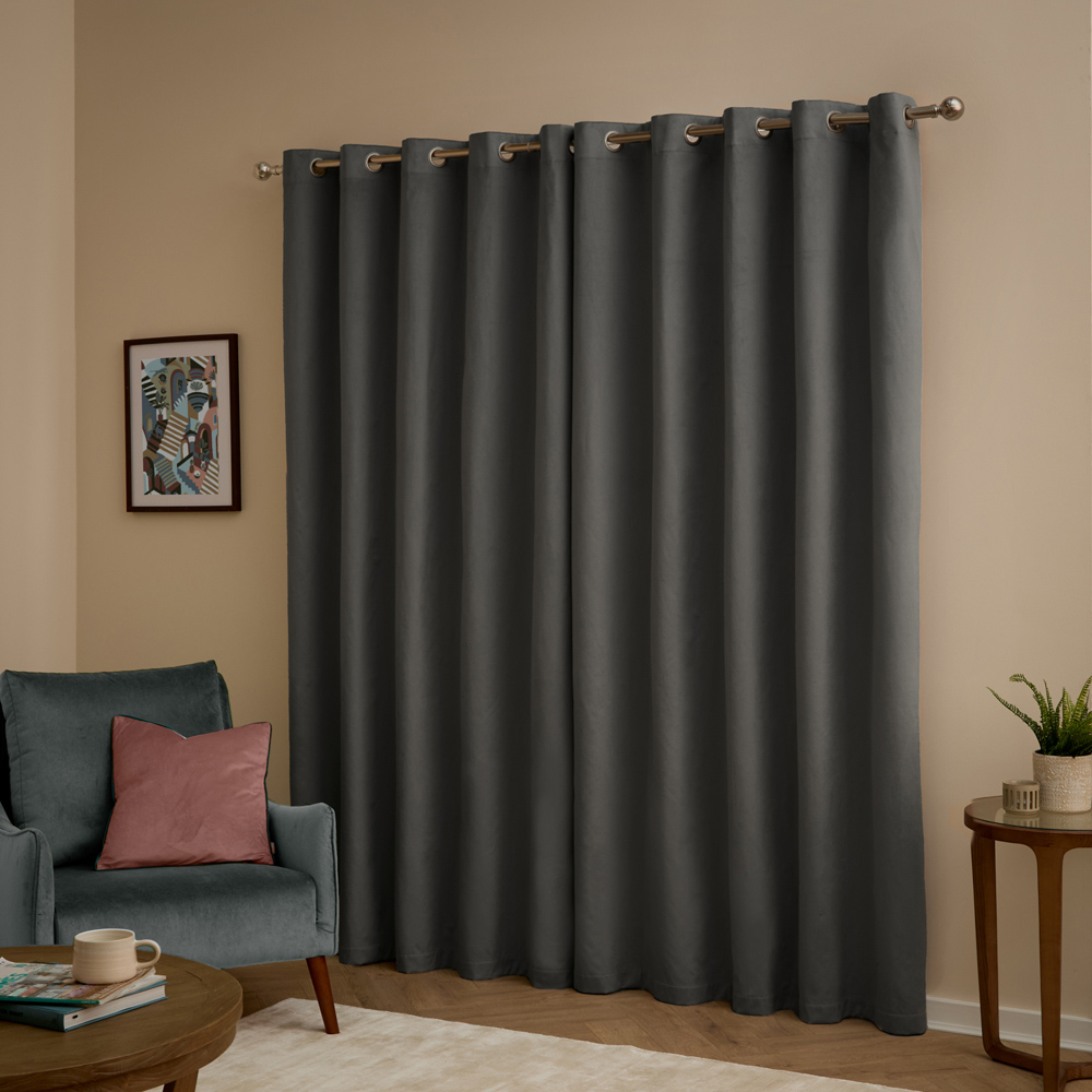 Furn The Ultimate Charcoal Velvet Blackout Eyelet Curtains 229 x 137cm Image 2