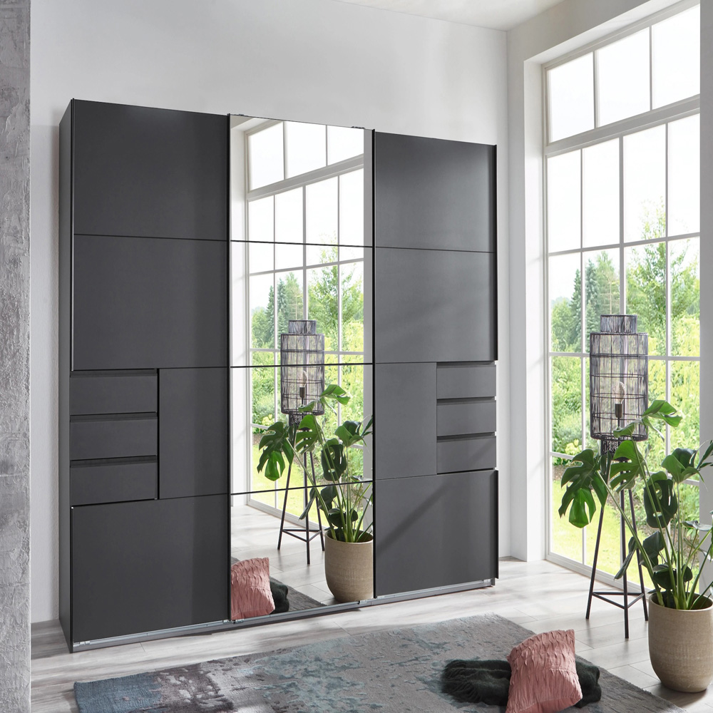 TJ'S Divac 3-Section Black Mirrored Sliding Wardrobe Image 5