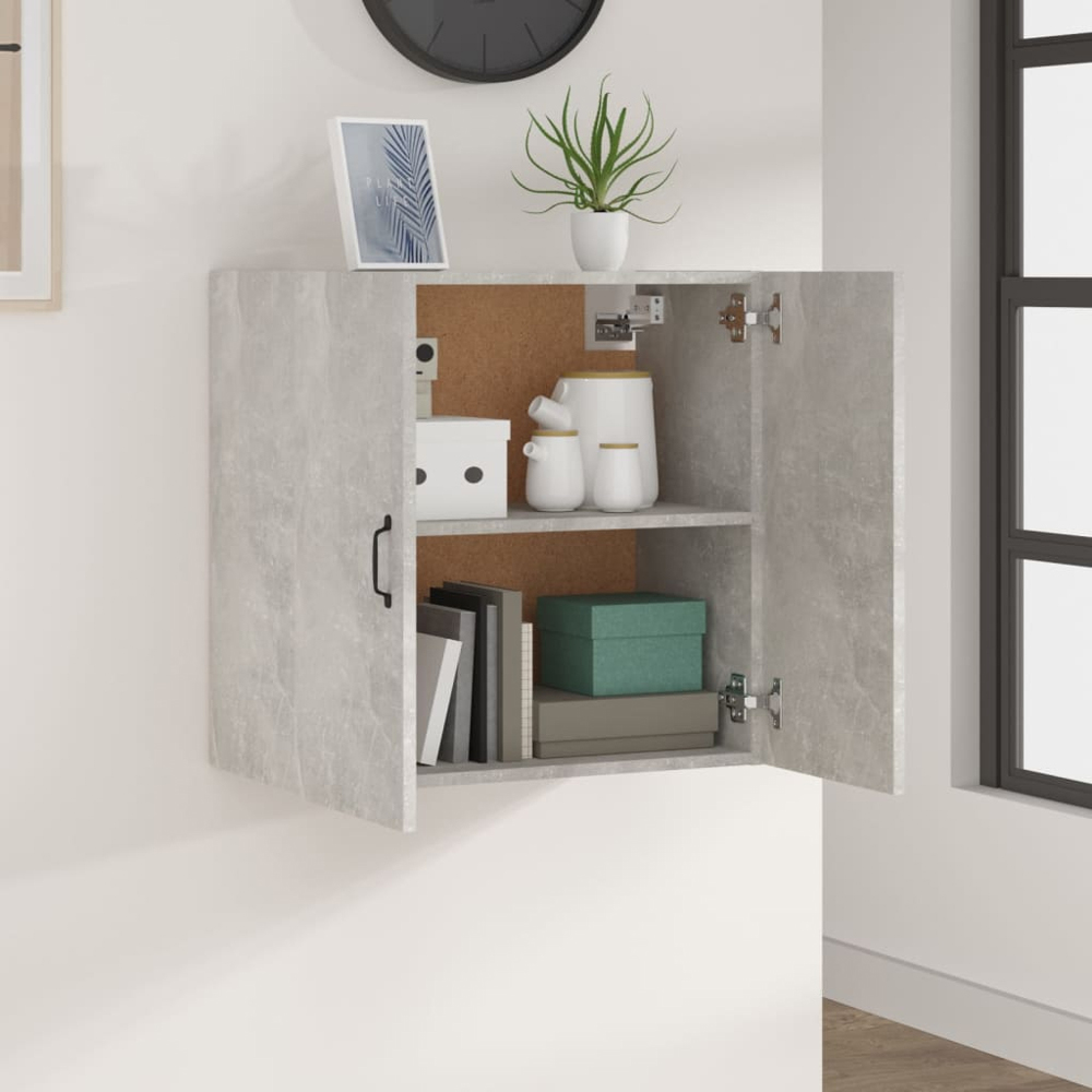 vidaXL 2 Door Concrete Grey Wall Cabinet with Black Handle Image 6