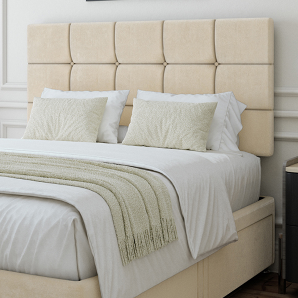 Bedmaster King Size Cream Naples Velvet 4 Drawer Divan Base with Pearl Headboard Image 2