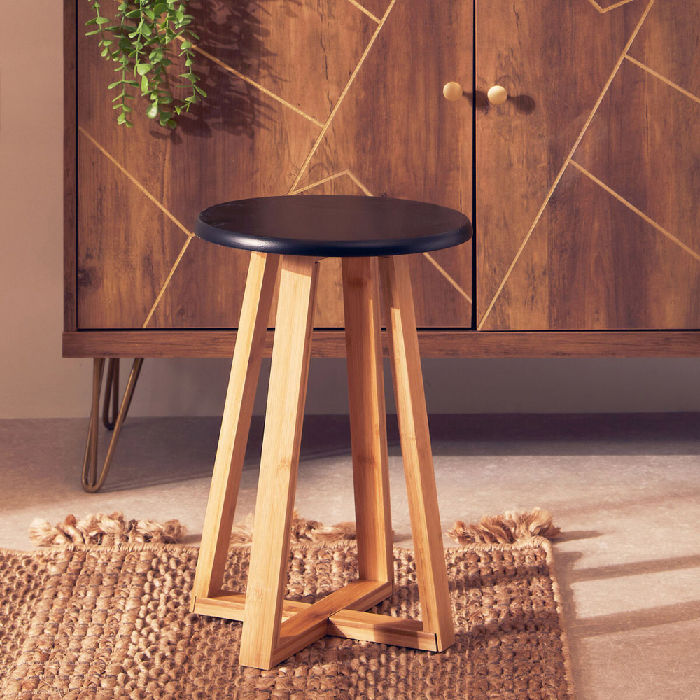 Premier Housewares Viborg Black and Natural Bamboo Round Stool Image 3