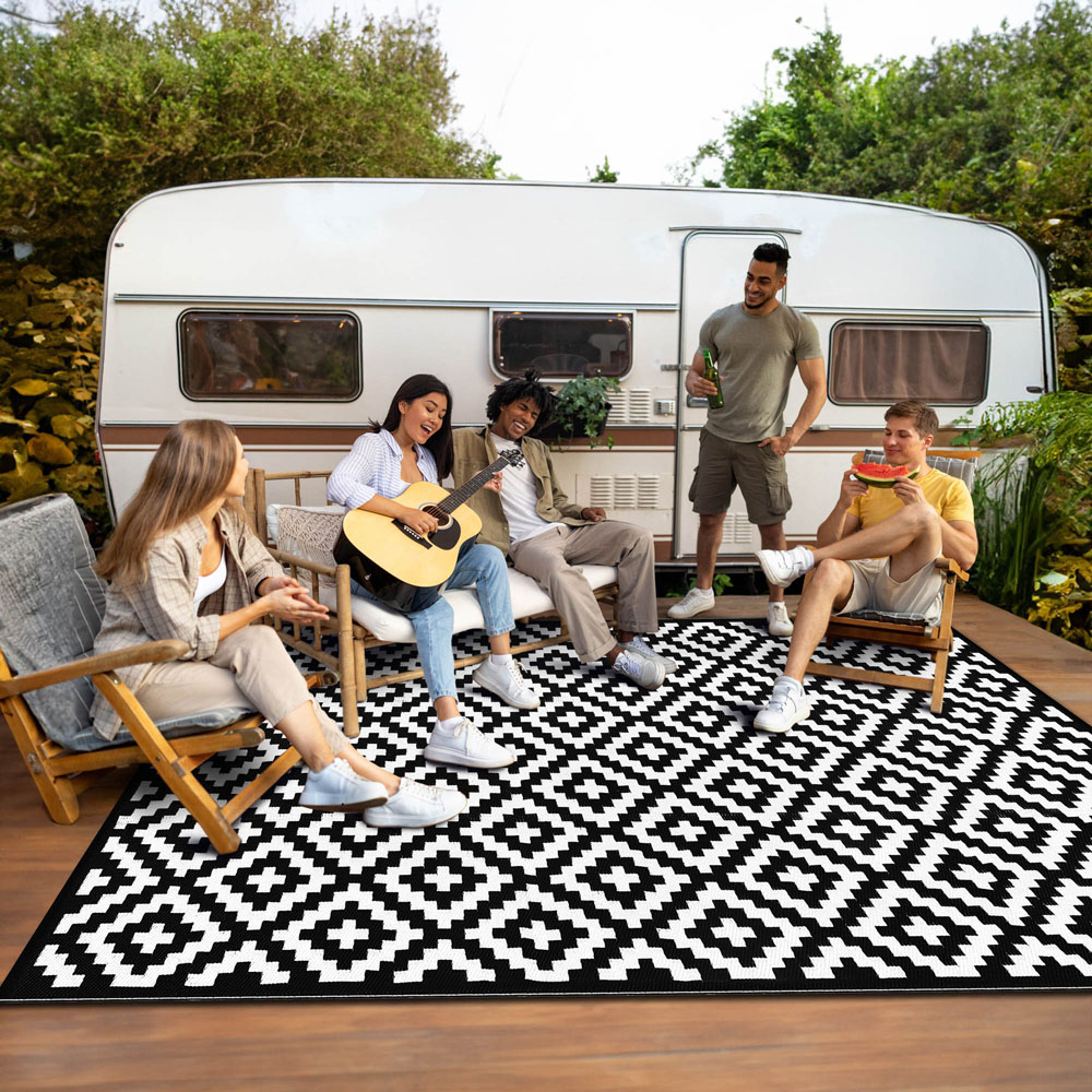 Green Decore Bliss Camping and Picnic Black and White Rug 270 x 360cm 2 Pack Image 3