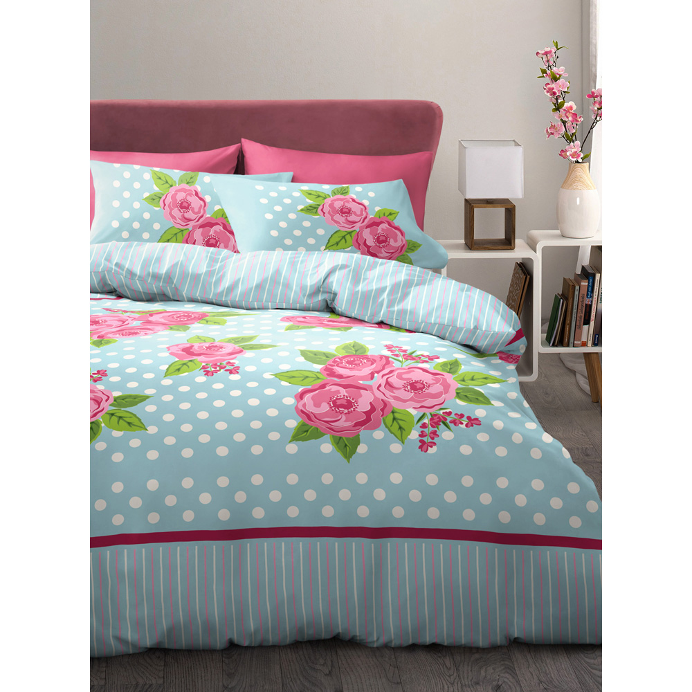Velosso Leah Single Duck Egg Floral and Polka Dot Duvet Cover Set Image 4