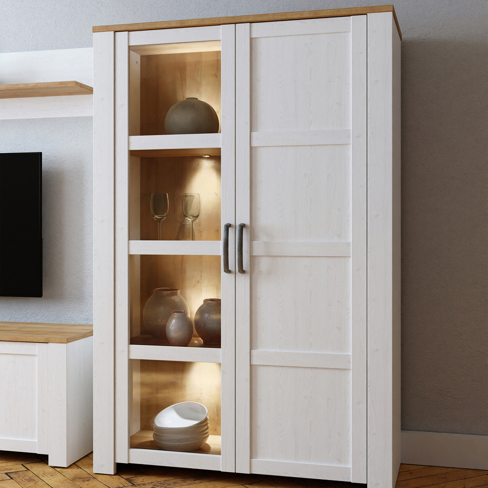 Florence Bohol 2 Door Riviera Oak and White LED Display Cabinet Image 1