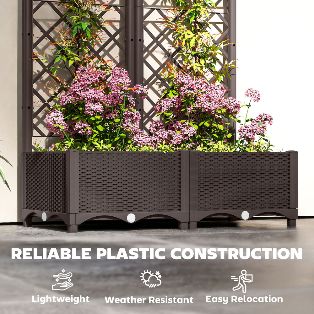 Outsunny Brown Plastic Vegetable Planter Box with Trellis 1.3 x 2.6ft Image 5