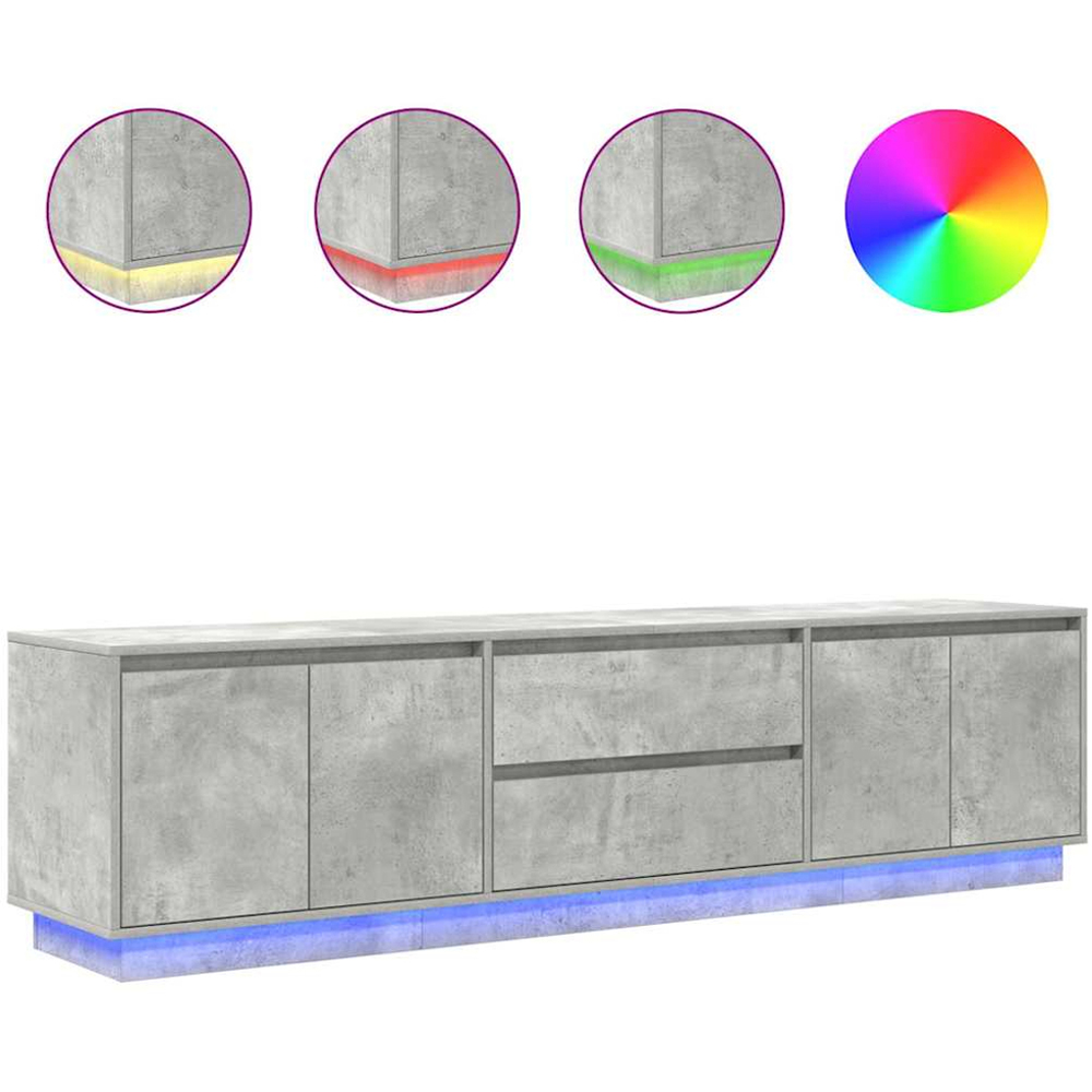 vidaXL 4 Door 2 Drawer Concrete Grey TV Cabinet with LED Lights Image 4