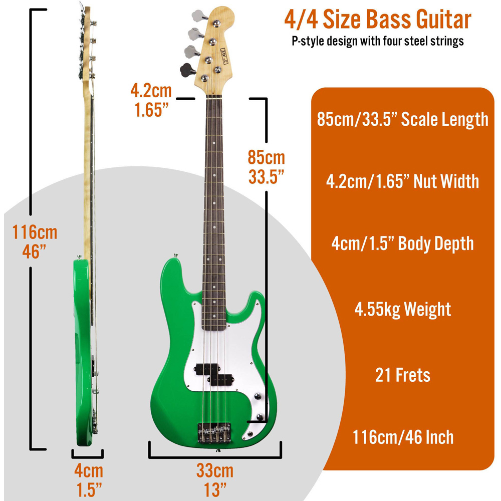 3rd Avenue Green Full Size Electric Bass Guitar Set Image 6