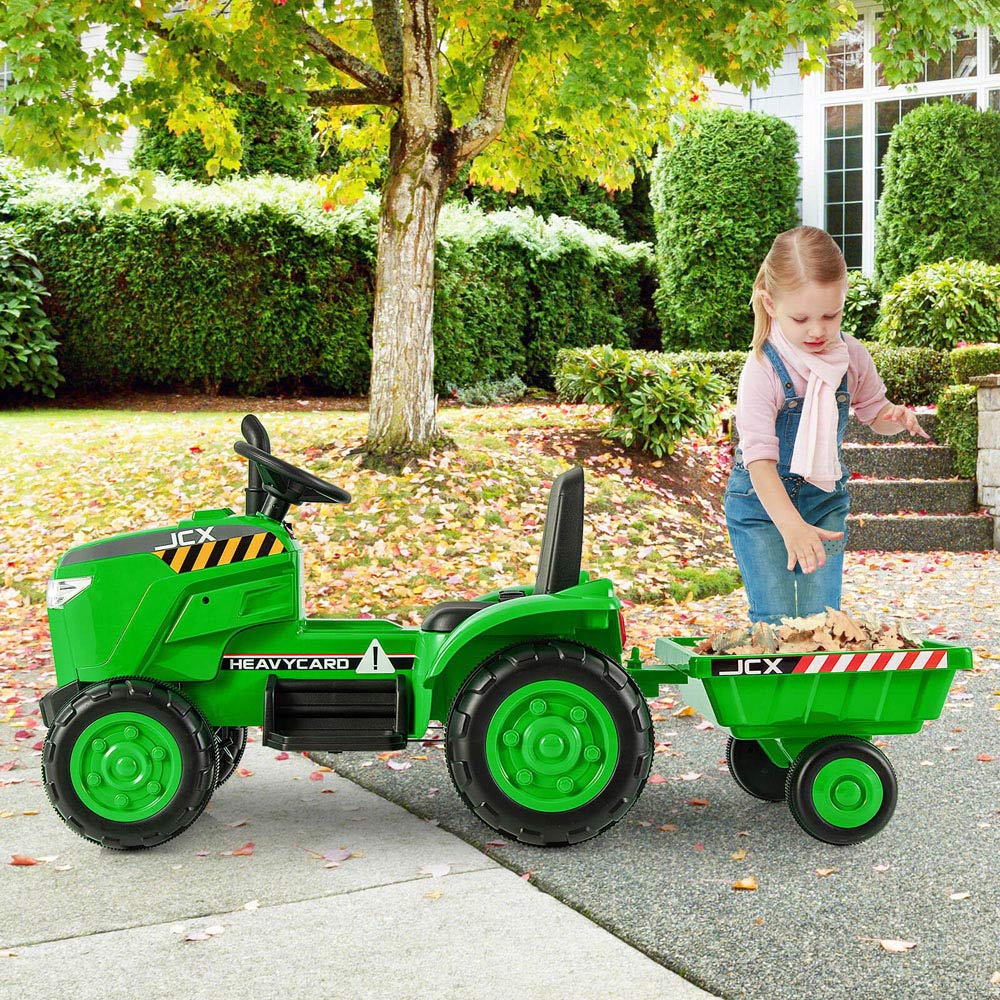 Costway Kids Green Ride On Tractor with Trailer and Remote Control 12V Image 4