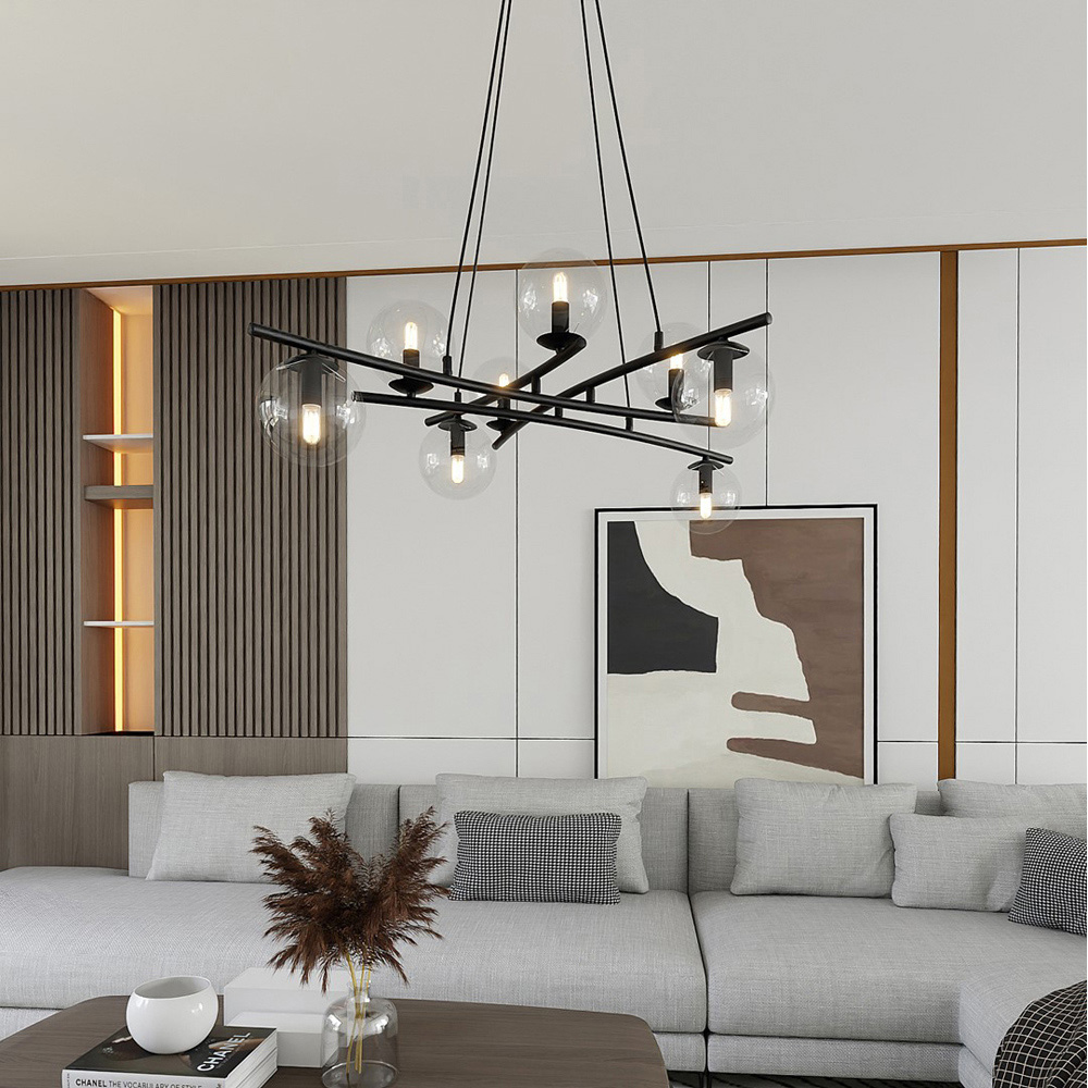Emibig Essa 8 Light Transparent Shade Black E14 Ceiling Pendant Light Image 6