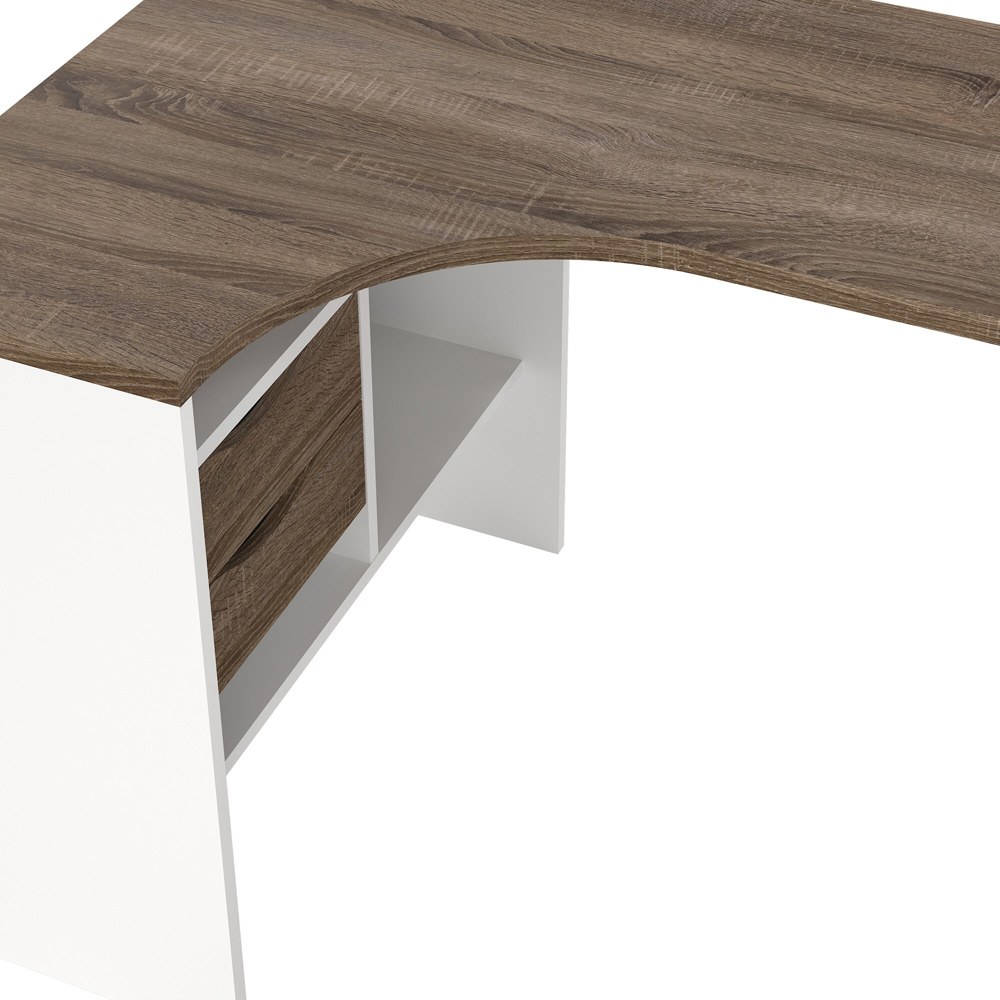 Florence Function Plus 2 Drawer Corner Desk White and Truffle Oak Image 8