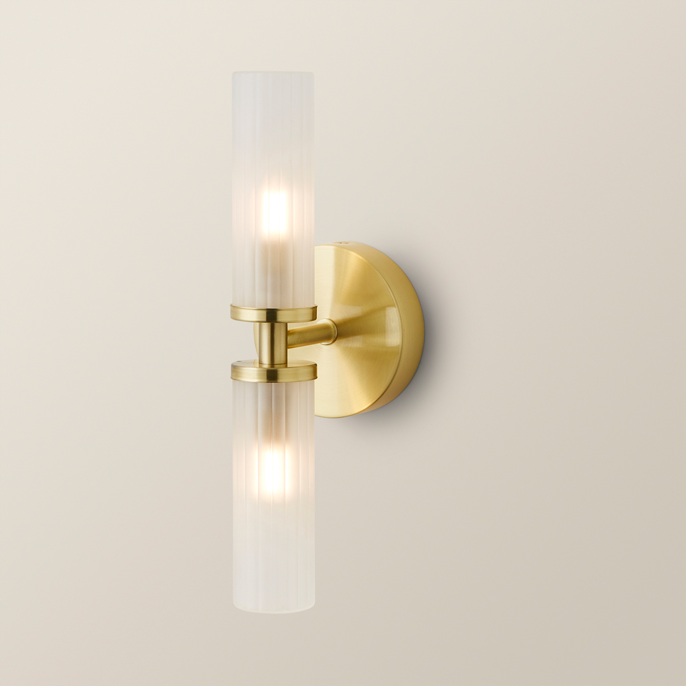 ValueLights Canya Matte Gold 2 Way Up Down Frosted Reeded Glass LED Wall Light Image 5