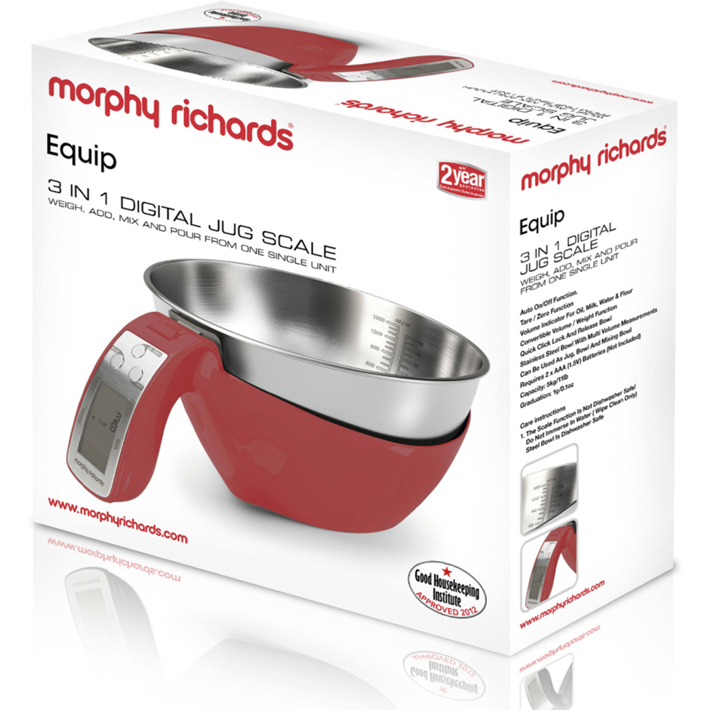 Morphy Richards 3 in 1 Red Digital Jug Scale Wilko
