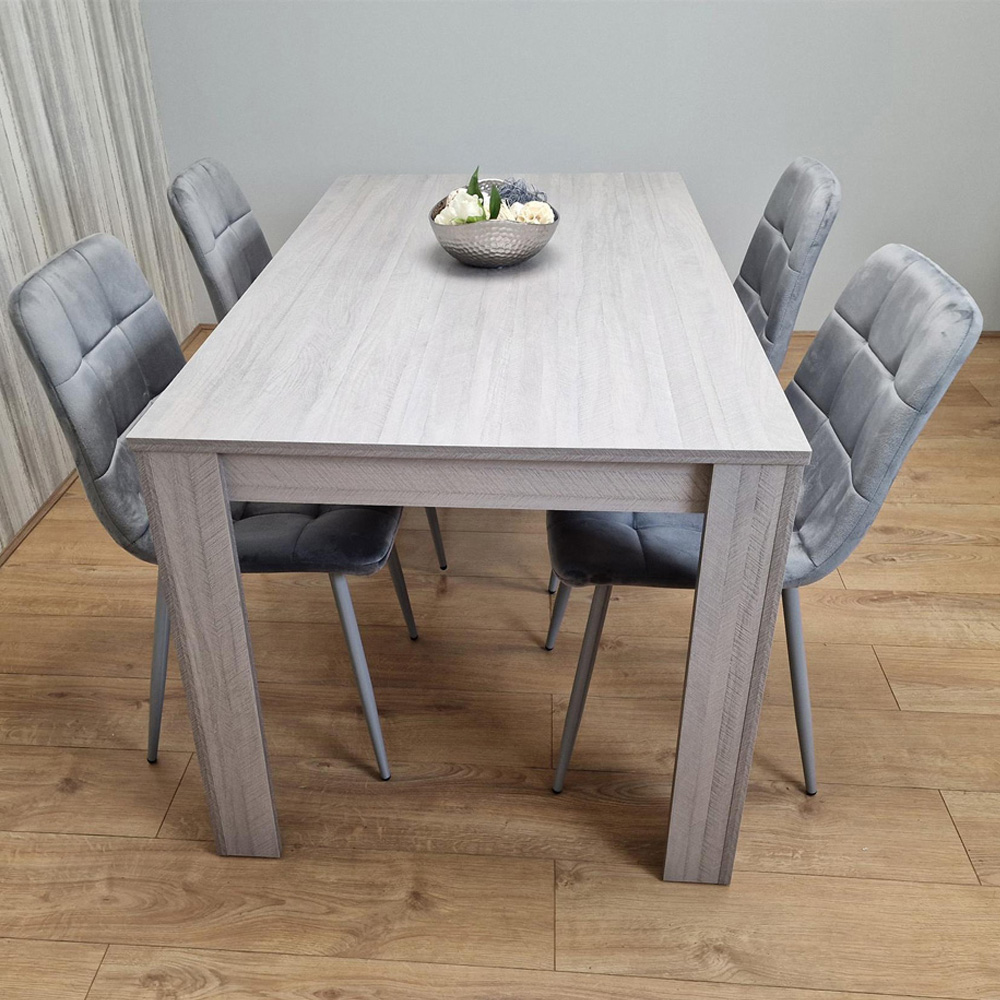 Portland 4 Seater Velvet Dining Set Grey Image 1