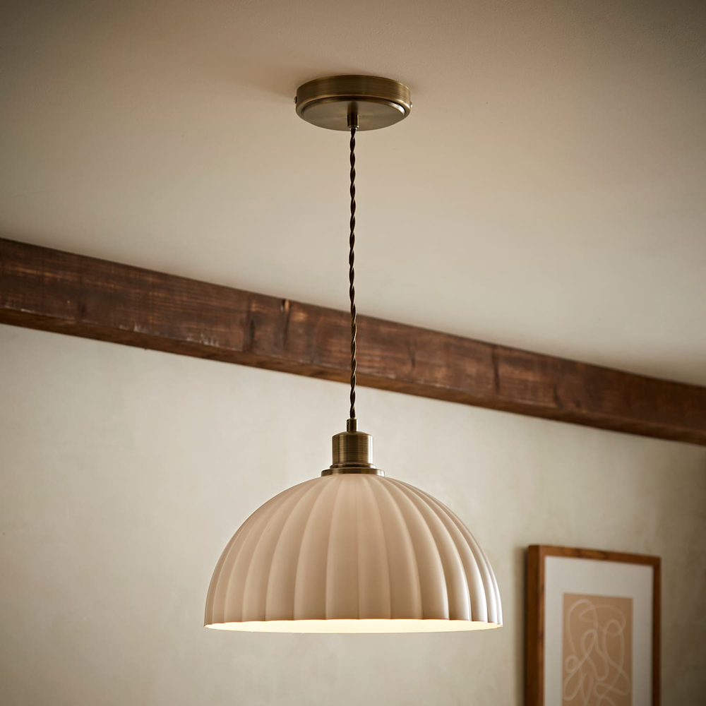 ValueLights Bourton Cream Ribbed Dome Shade Brushed Gold Ceiling Light with Bulb Image 2