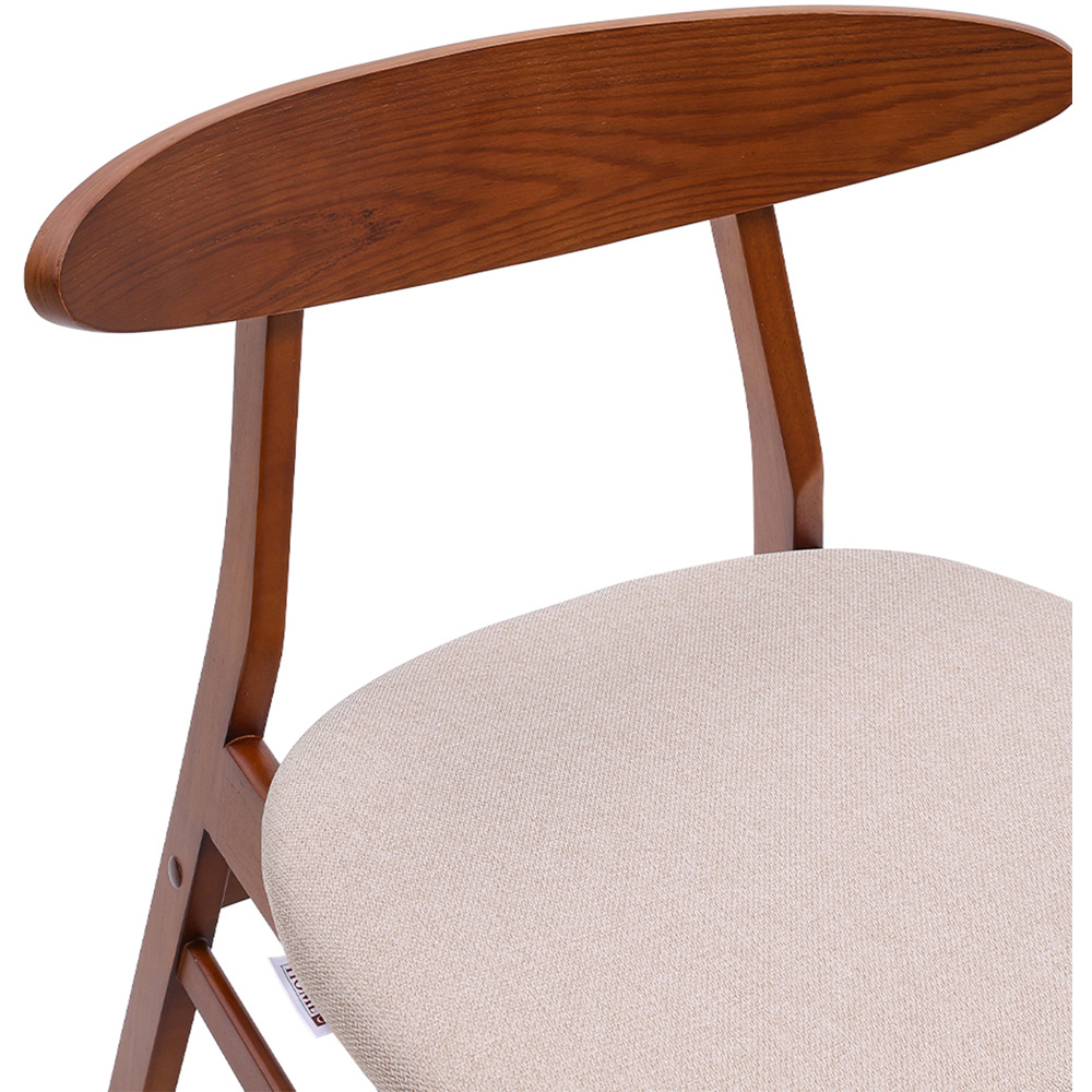 Living and Home Set of 2 Beige Linen Curved Backrest Dining Chair Image 4