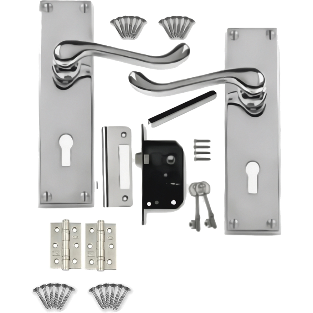 Golden Grace Polished Chrome Victorian Scroll Door Handle Set 150 x 40mm Image