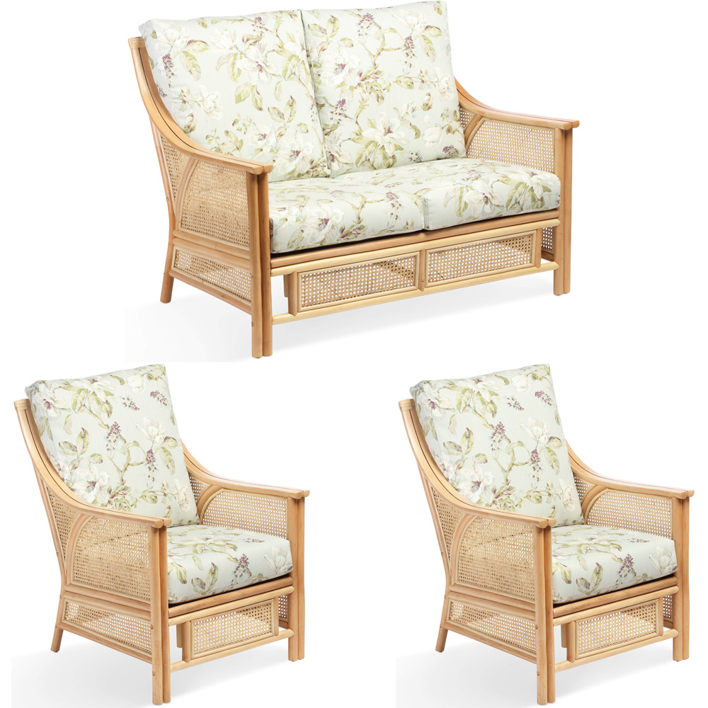 Desser Chester 4 Seater Natural Rattan Floral Fabric Sofa Set Image 2