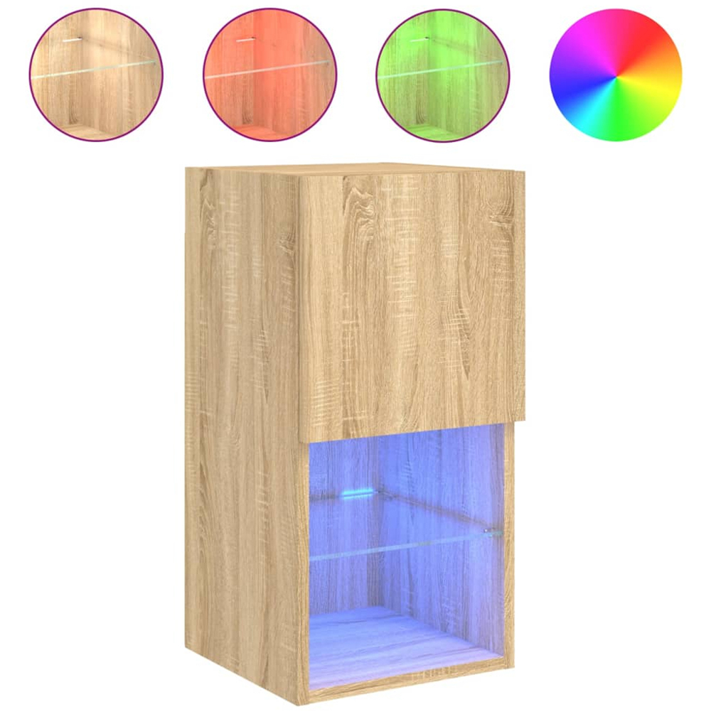 vidaXL Single Door 2 Shelf Sonoma Oak Wall Mounted LED TV Cabinet Set of 2 Image 6
