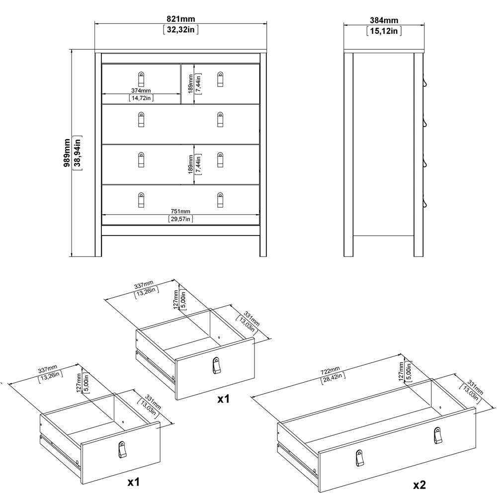 Florence Madrid Matt Black 3 Piece Bedroom Furniture Set Image 9