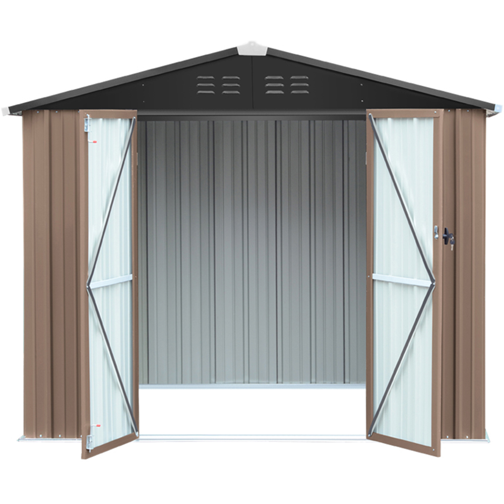 Living and Home 6 x 8ft Brown and Black Metal Apex Garden Storage Shed with Lockable Doors Image 4